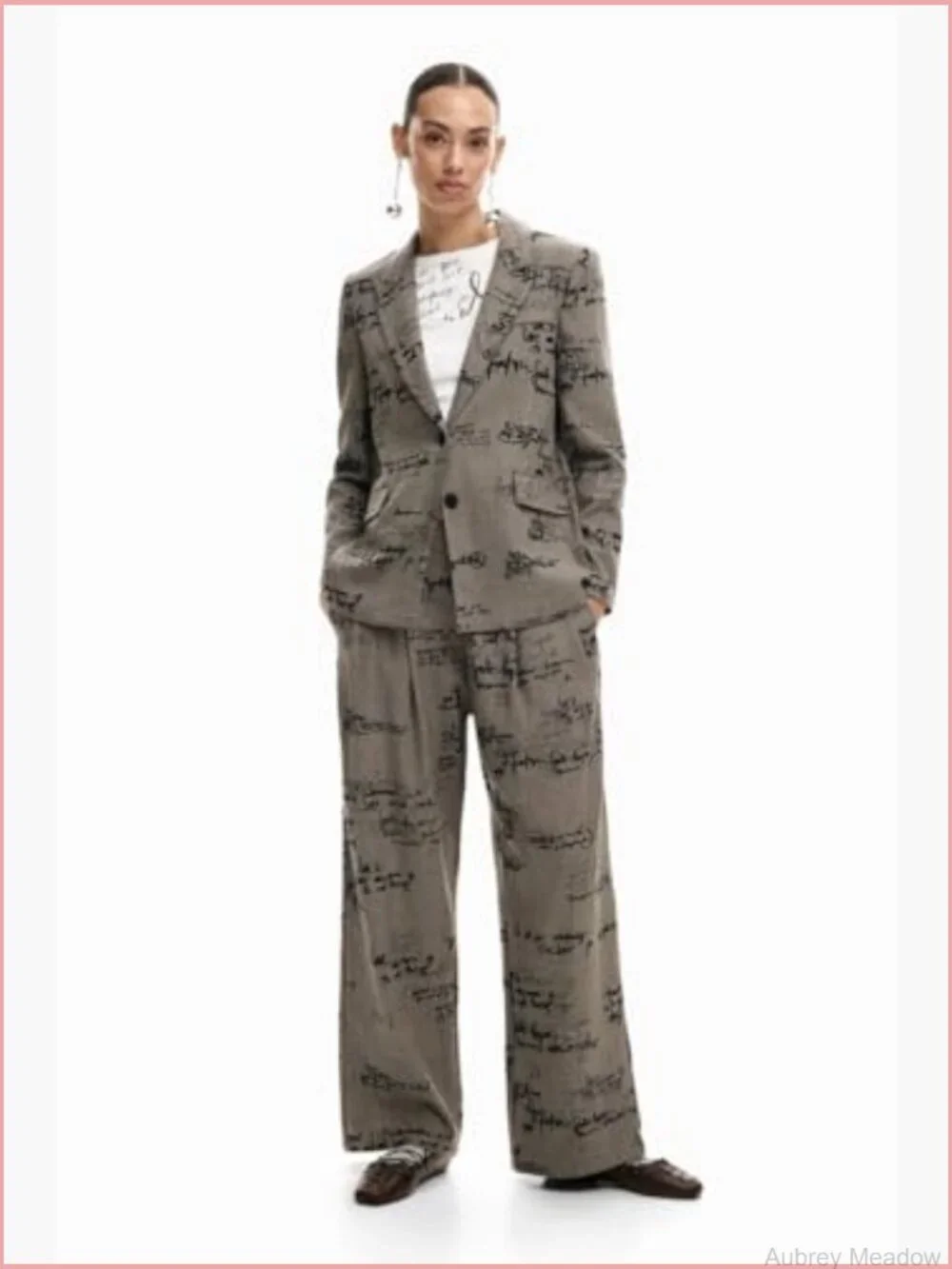Trench Coat with Zipper Closure Long Sleeve Letter Print